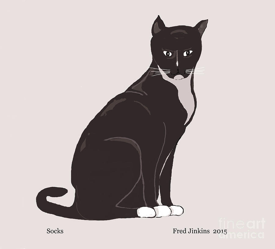 Cat Painting - Socks the Cat by Fred Jinkins