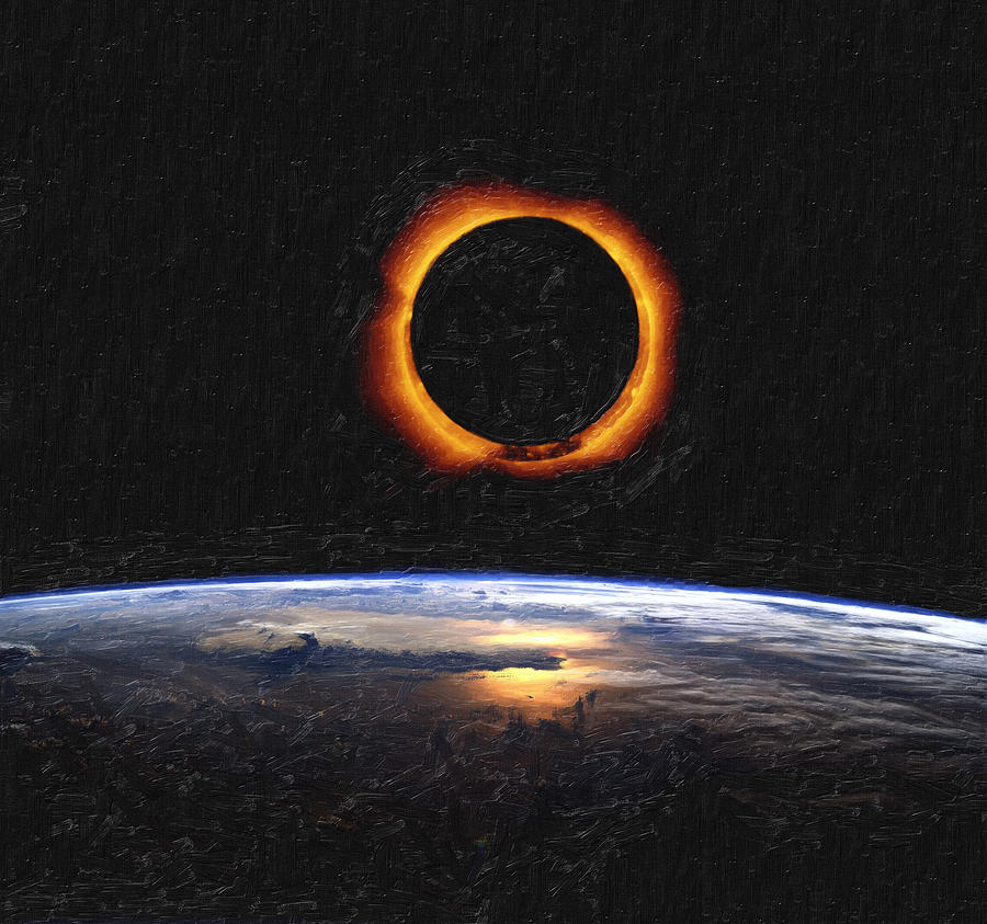 Solar Eclipse from above the earth #1 Painting by Celestial Images
