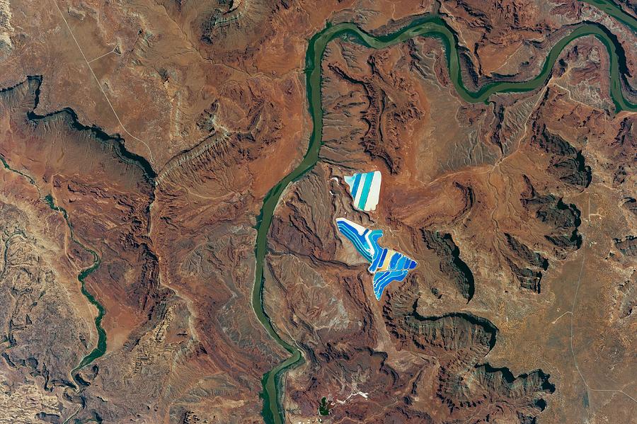 solar evaporation ponds outside the city of Moab, Utah #1 Painting by Celestial Images