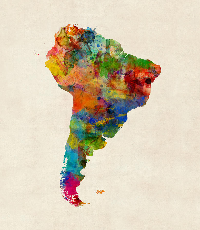 South America Watercolor Map #1 Digital Art by Michael Tompsett