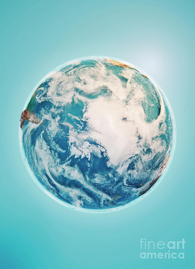 Map Digital Art - South Pole 3D Render Planet Earth Clouds #1 by Frank Ramspott
