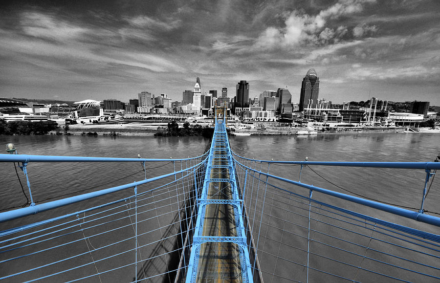 Roebling Bridge Photograph - South Tower - Selective Color by Russell Todd