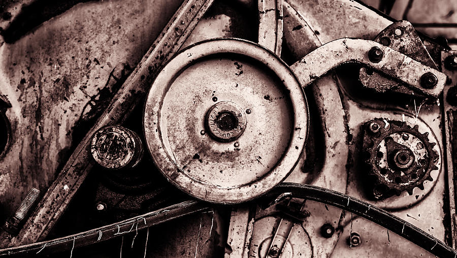 Soviet USSR Combine Harvester Abstract Cogs in Monochrome #2 Photograph by John Williams