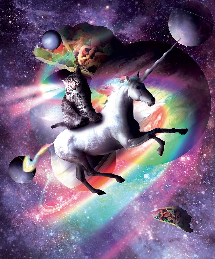 Space Cat Riding Unicorn - Laser, Tacos And Rainbow Digital Art by