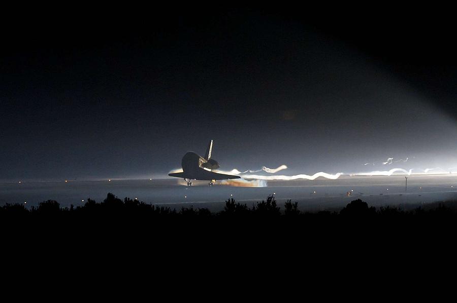 Space shuttle Atlantis STS-135 touches down at NASAs Kennedy Space Center #1 Painting by Celestial Images