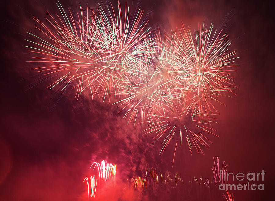 Spectacular fireworks show light up the sky. New year celebration. #1 Photograph by Michal Bednarek