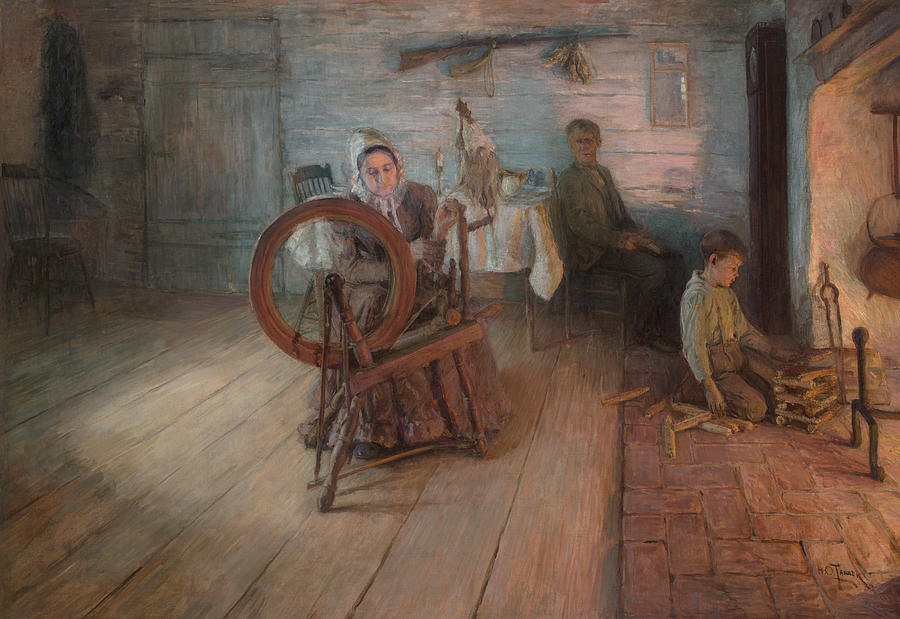 Vintage Painting - Spinning By Firelight #1 by Mountain Dreams