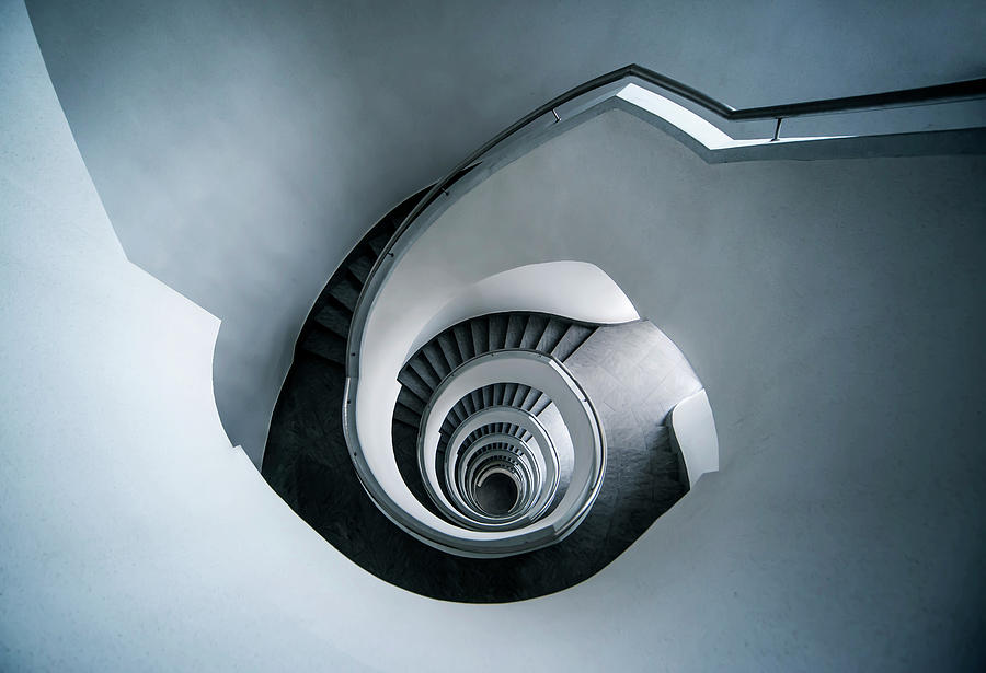 Spiral staircase in blue tones #1 Photograph by Jaroslaw Blaminsky