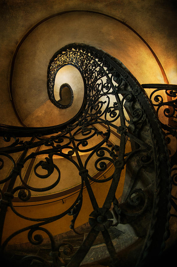 Spiral staircase with ornamented handrail #1 Photograph by Jaroslaw Blaminsky