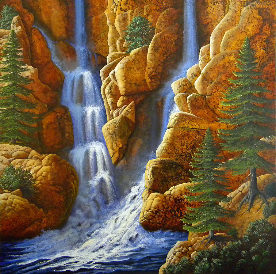 Spring Cascade #1 Painting by Frank Wilson