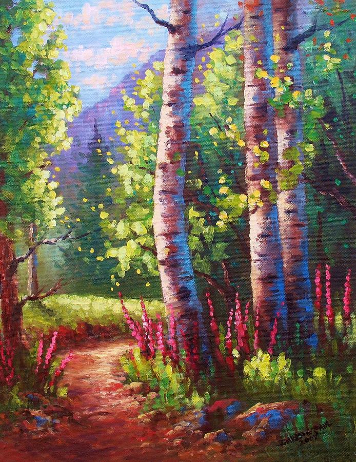 Flower Painting - Spring Path #1 by David G Paul