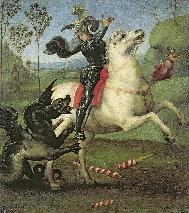St. George Struggling with the Dragon #2 Painting by Raphael