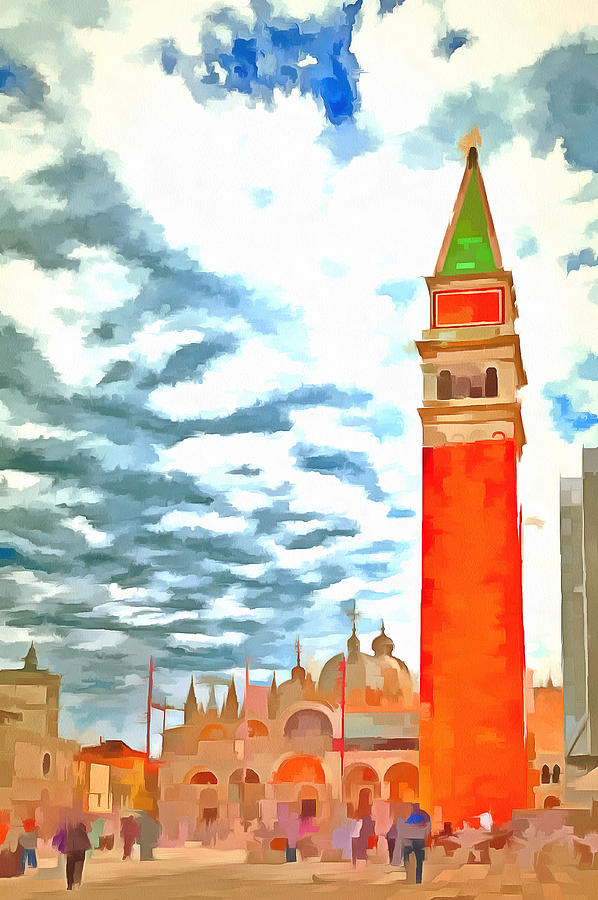 St Marks Square in Venice with the Basilika San Marco, Clock Tower and the Doges Palace #1 Digital Art by Gina Koch