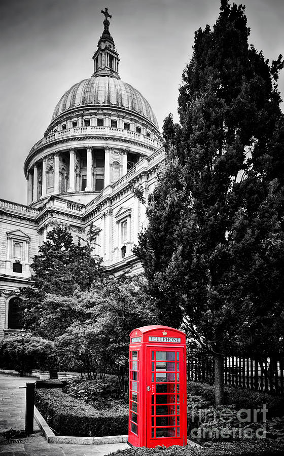 St Pauls Cathedral dome and red telephone booth. London, the UK #1 Photograph by Michal Bednarek