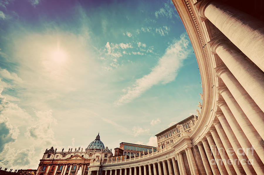 St. Peters Basilica colonnades columns in Vatican City #1 Photograph by Michal Bednarek