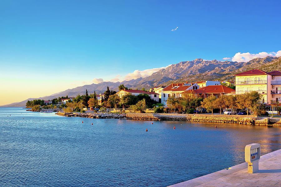 Starigrad Paklenica waterfront at sundown panoramic view #1 Photograph by Brch Photography