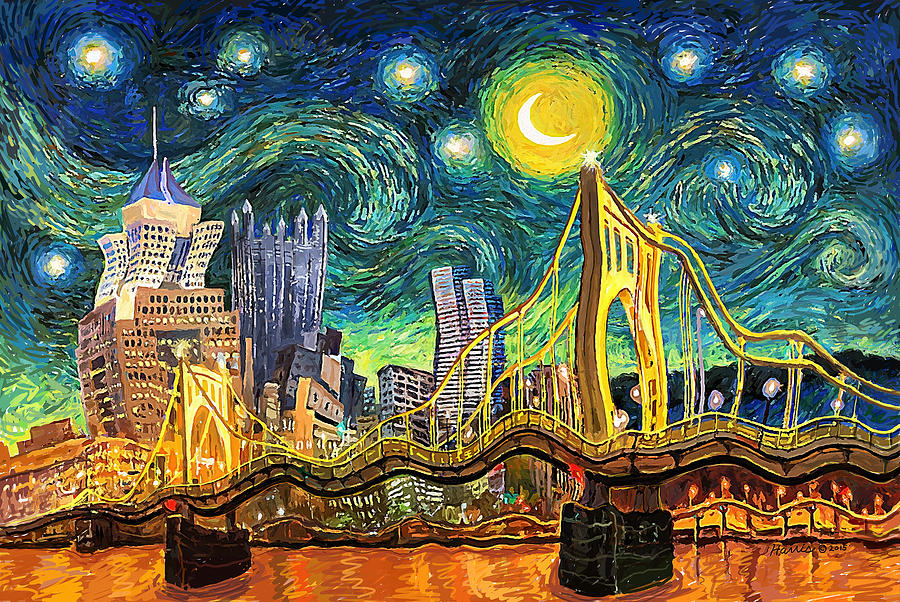 Vincent Van Gogh Digital Art - Starry Night In Pittsburgh by Frank Harris