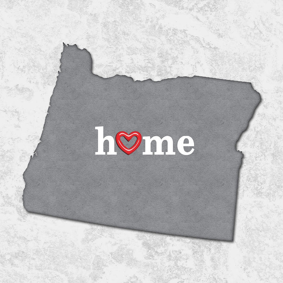 Map Painting - State Map Outline OREGON with Heart in Home #1 by Elaine Plesser