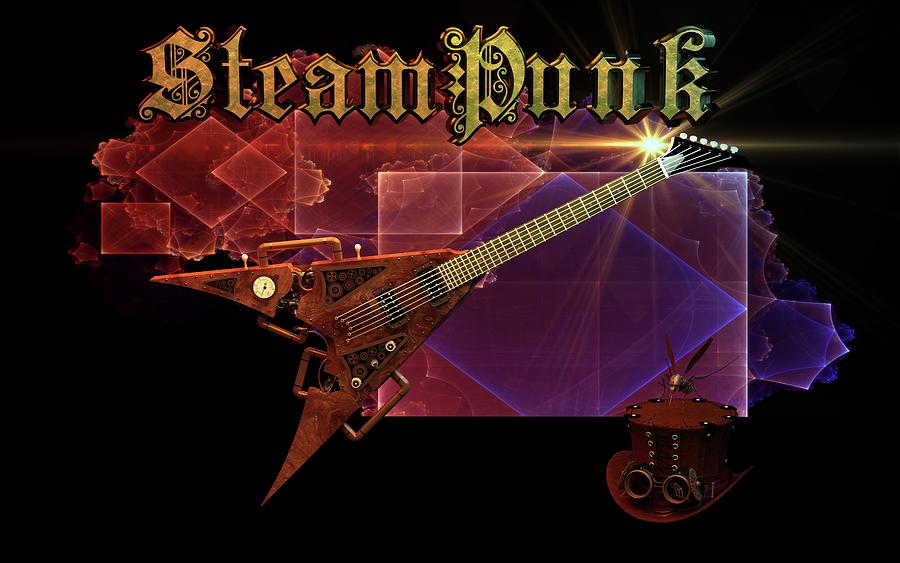 Steampunk Guitar #2 Digital Art by Louis Ferreira