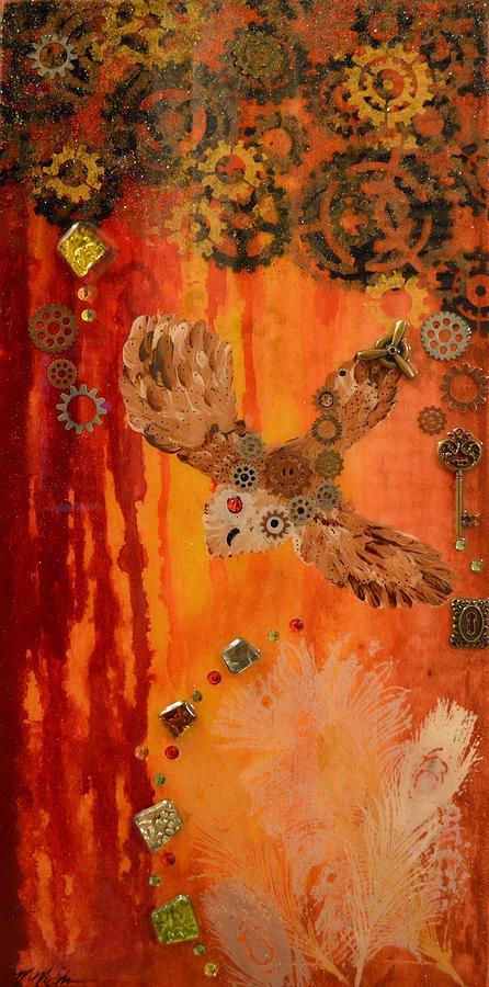 Steampunk Owl Red Horizon Painting by MiMi Stirn