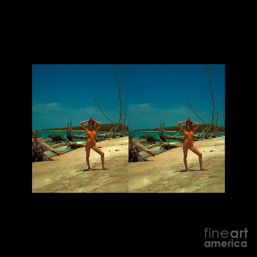 Stereoscopic Driftwood Beach Bikini Girl Audrey Michelle 007 #1 Photograph by Rolf Bertram