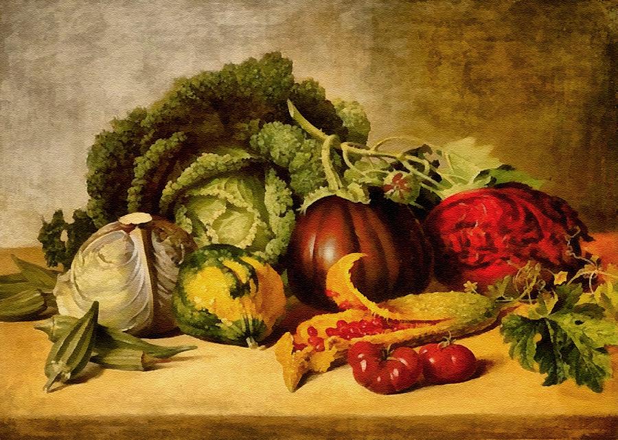 Gustave Courbet  Digital Art - Still Life Balsam Apple And Vegetables - After And Inspired By James Peale ca. 1820s L B by Gert J Rheeders