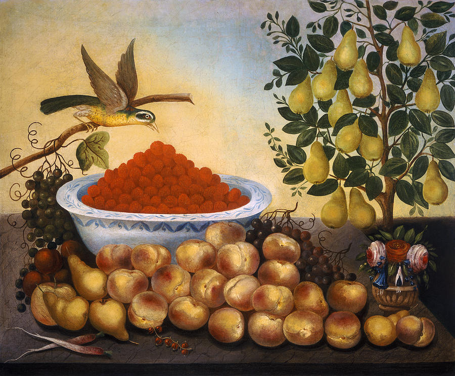 Still Life Fruit Bird and Dwarf Pear Tree #2 Painting by Charles V Bond