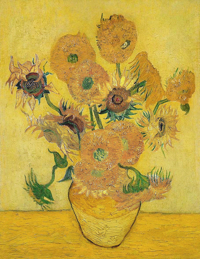 Vincent van Gogh Vase with Fifteen Sunflowers Poster 12x18 inch