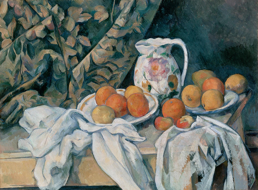Still Life With A Curtain #1 Painting by Paul Cezanne