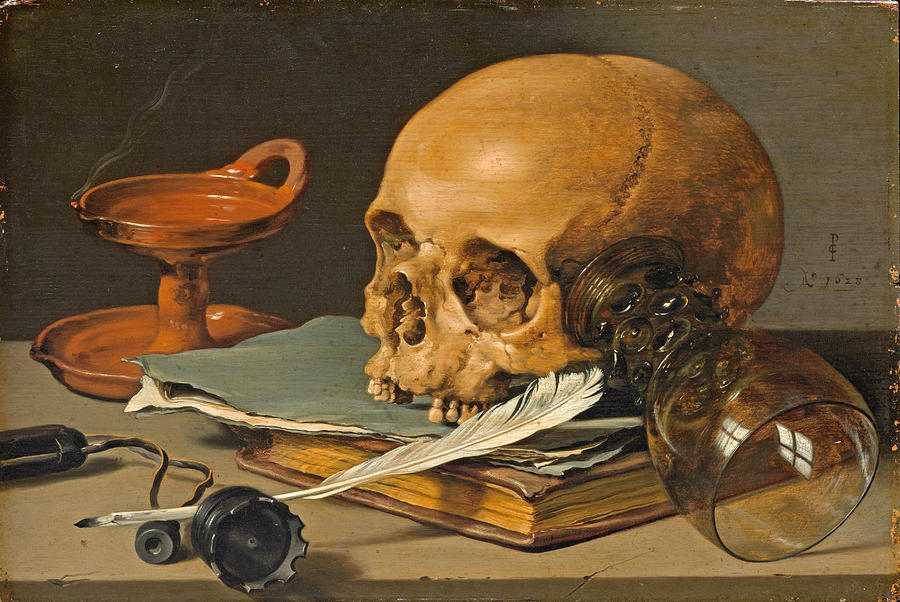Still Life with a Skull and a Writing Quill #4 Painting by Pieter Claesz
