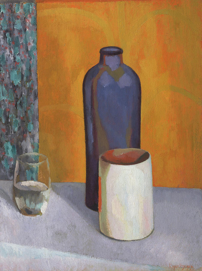 Still Life with Blue Bottle #2 Painting by Roger Fry