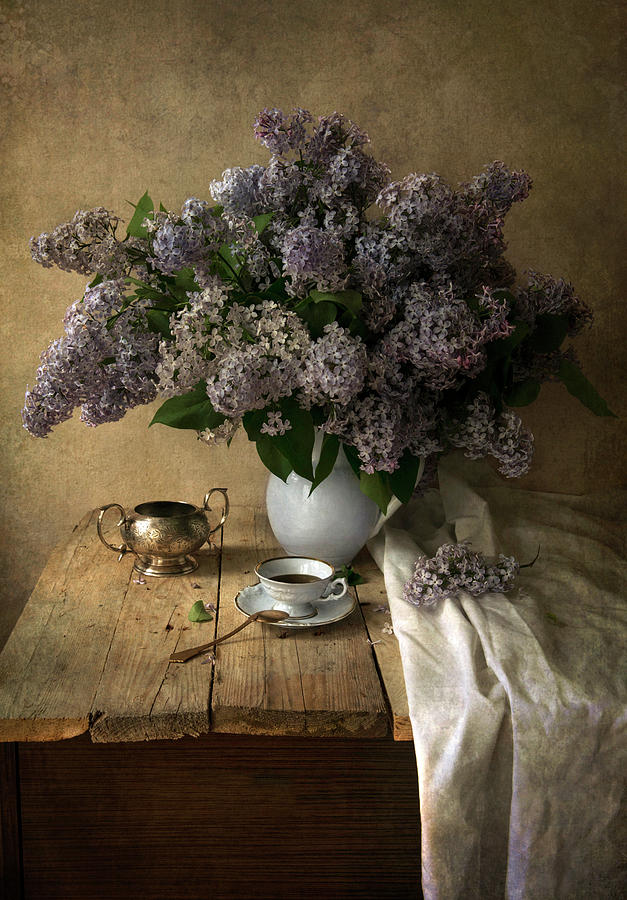 Still life with bouquet of fresh lilacs #1 Photograph by Jaroslaw Blaminsky
