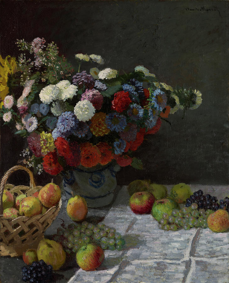 Still Life with Flowers and Fruit Painting by Claude Monet