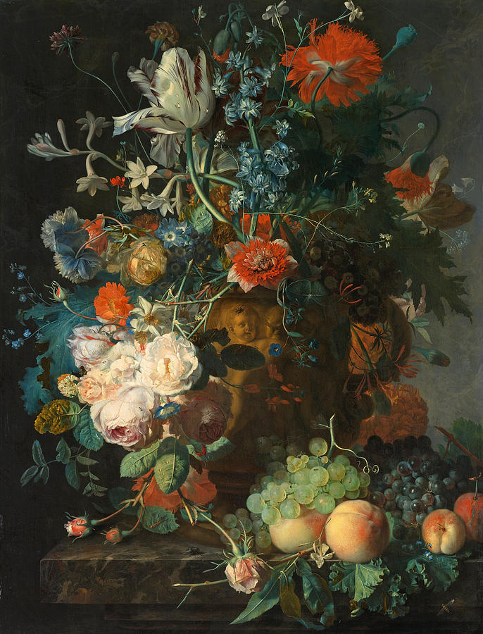 Still Life with Flowers and Fruit  #1 Painting by Jan van Huysum