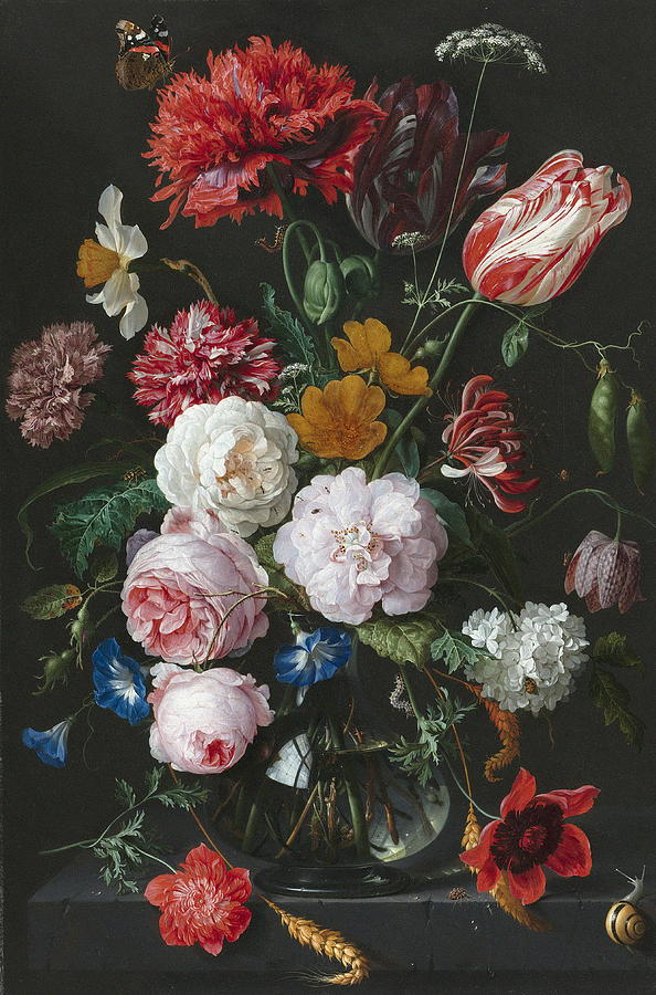 Fruit Painting - Still Life With Flowers In A Glass Vase #1 by Jan Davidsz De Heem