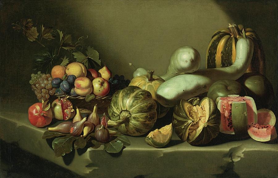 Still Life With Fruit On A Stone Ledge Painting by MotionAge Designs