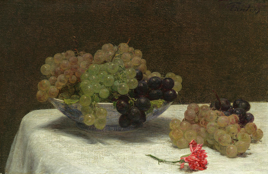 Still Life With Grapes And A Carnation #1 Painting by Henri Fantin-Latour