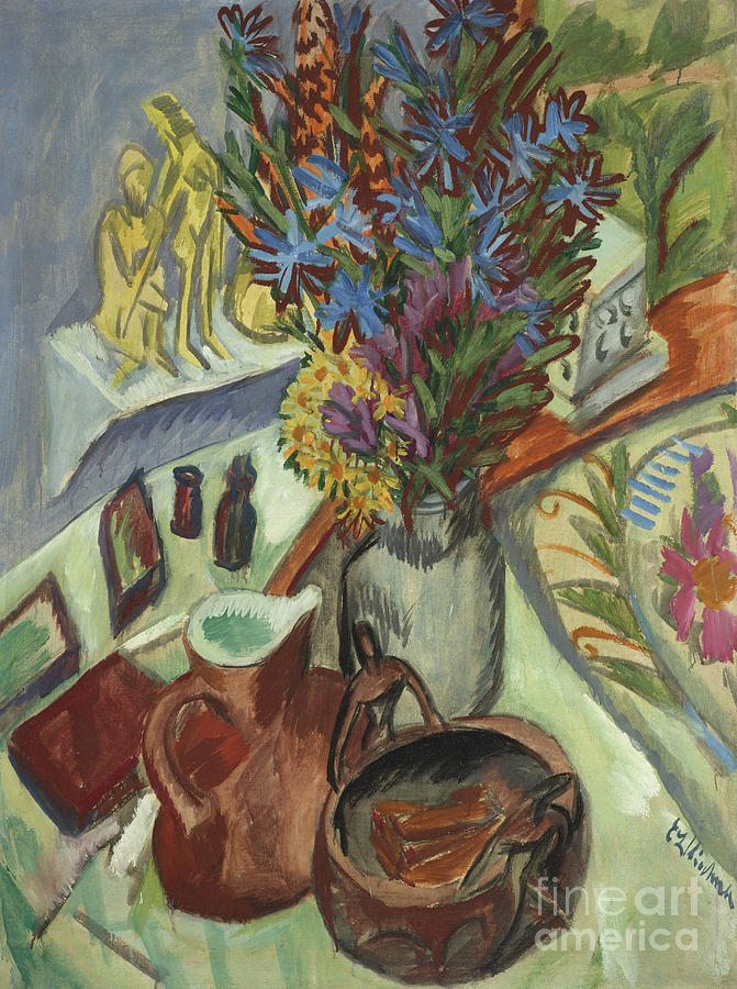 Still Life with Jug and African Bowl Painting by Ernst Ludwig Kirchner