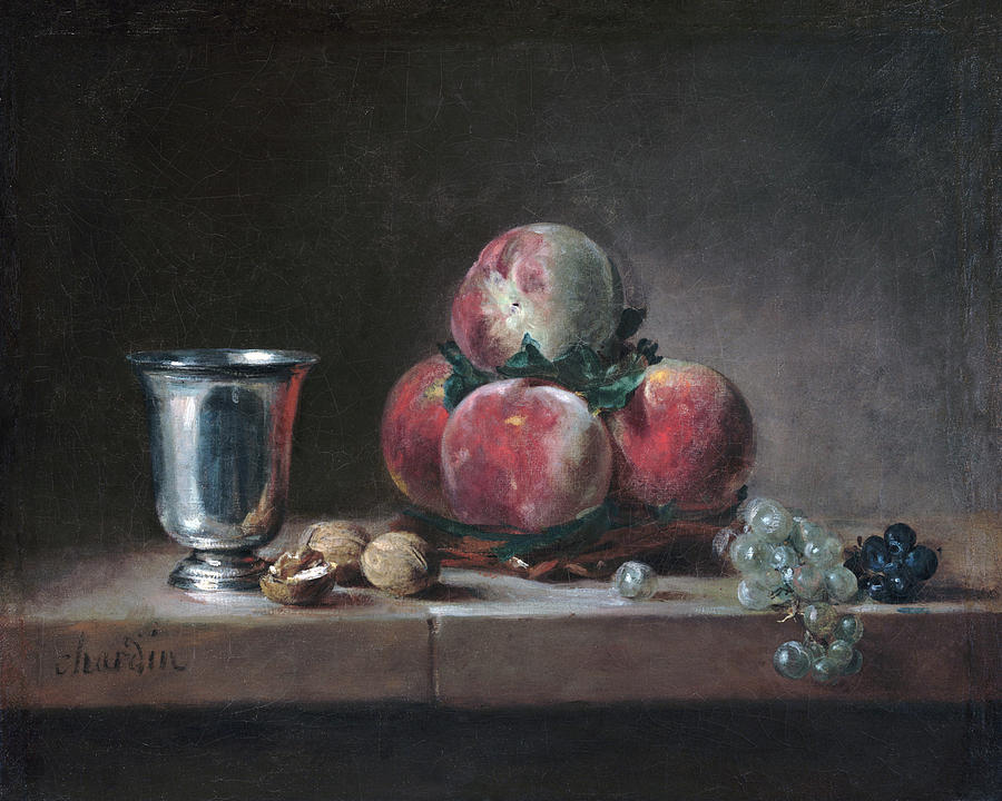 Still Life with Peaches, a Silver Goblet, Grapes, and Walnuts #1 Painting by Jean-Simeon Chardin
