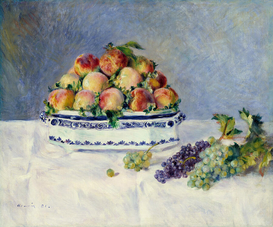 Still Life with Peaches and Grapes, from 1881 Painting by Auguste Renoir