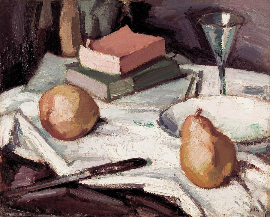 Still Life with Pears and Wineglass #1 Painting by Samuel Peploe