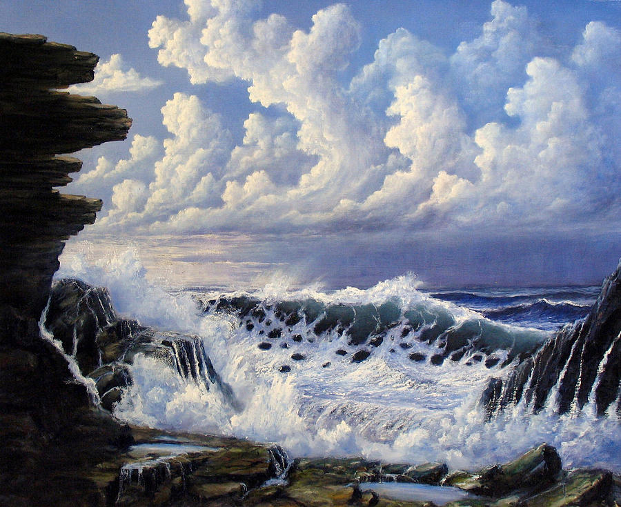 Seascape Painting - Storm Approach by John Cocoris