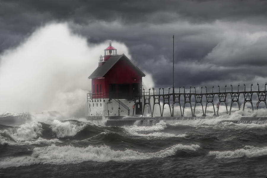 Stormy Weather at the Grand Haven Lighthouse #1 Photograph by Randall Nyhof