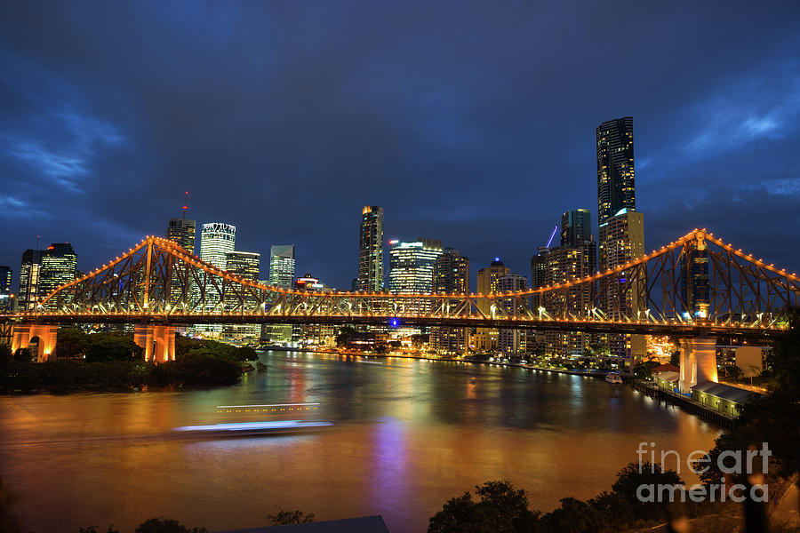 Story Bridge lit up after dark #1 Photograph by Andrew Michael