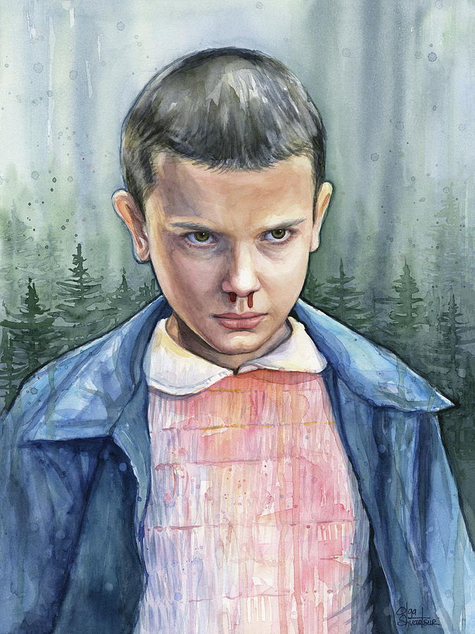 Celebrity Painting - Stranger Things Eleven Portrait #2 by Olga Shvartsur