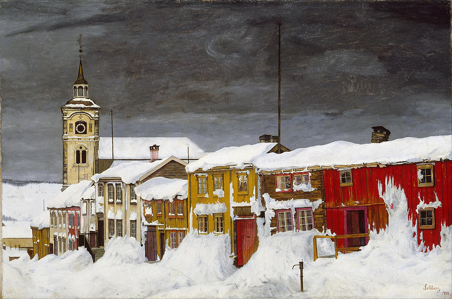 Street In Roros In Winter #1 Painting by Harald Sohlberg