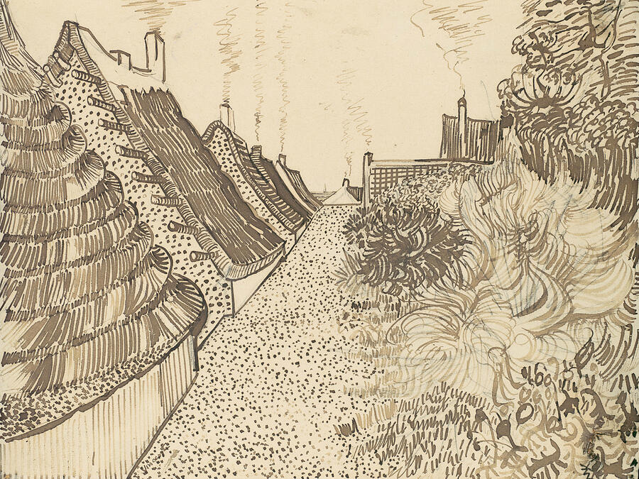 Street in Saintes-Maries-de-la-Mer, from circa 1888 Drawing by Vincent van Gogh