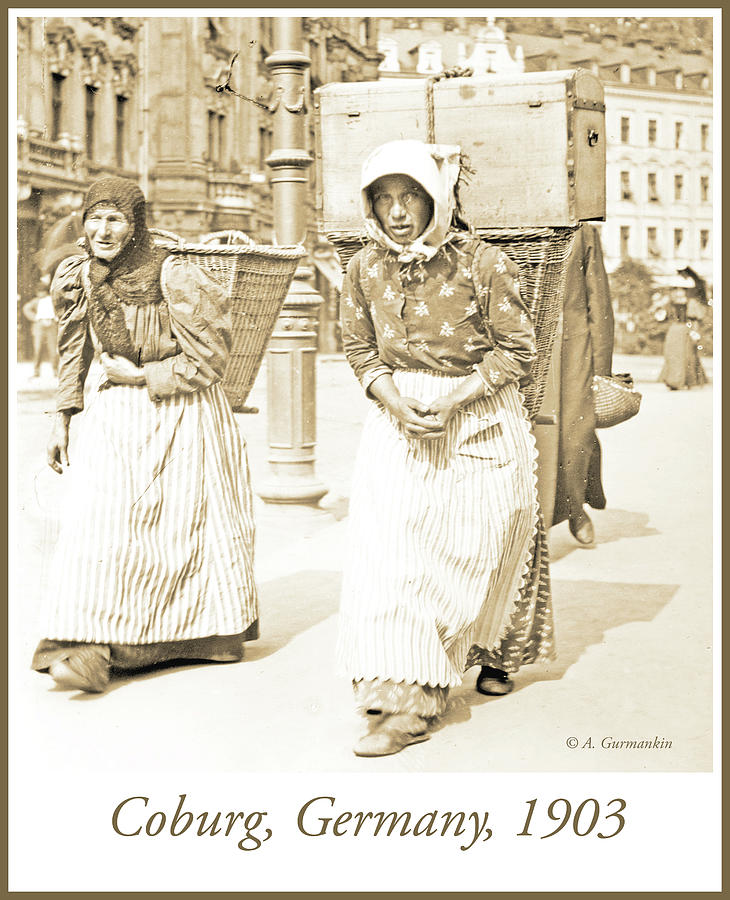 Street Merchants Carrying Baskets, Coburg, Germany, c 1903, Vint #1 Photograph by A Macarthur Gurmankin