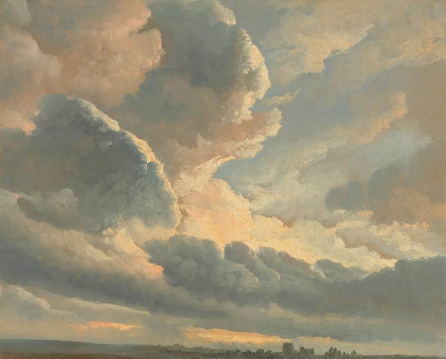 Vintage Painting - Study of Clouds with a Sunset near Rome #1 by Mountain Dreams