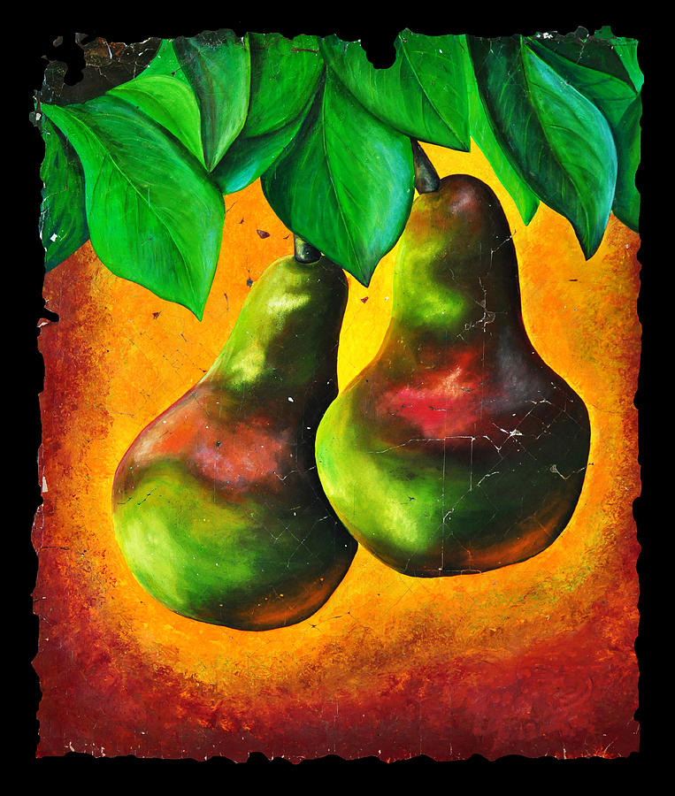 Study of Two Pears #1 Painting by Lena Owens - OLena Art Vibrant Palette Knife and Graphic Design